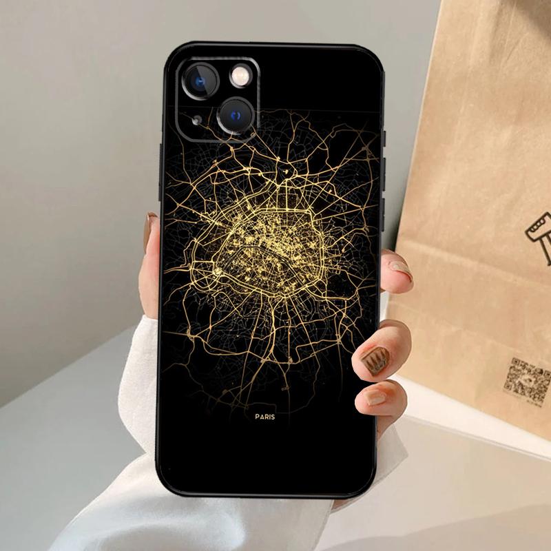 Paris London Amsterdam City Maps Case For iPhone 16 15 14 13 12 11 Pro Max XS XR X Plus 12 13 Mini Bumper Back Cover