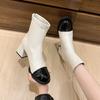 2024New Elegant and RomanticEmbroidery Flower SlimBoots Thick High Heel Square Head Elastic Leg Wrap Short Women's Boots