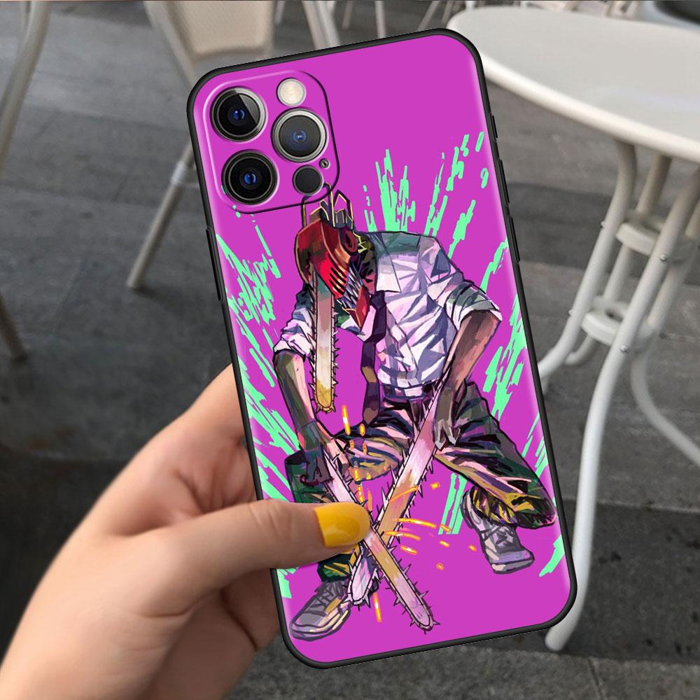 Чехол для Apple iPhone 14 11 13 7 12 Pro 7 XR XS Max 8 Plus 6 14Pro черный мягкий чехол для телефона с милым мультяшным человечком-бензопилой