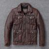 Винтажная Коричнево-красная Куртка из Натуральной Кожи Мужская Куртки из Натуральной Коровьей Кожи Приталенный Мужской Пиджак Осенняя Одежда
