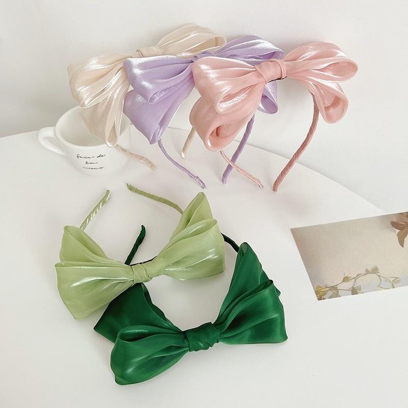 1Pcs Hair Accessories Spring/Summer Girl Glossy Bow Bezel Headband Solid Color Hair Band For Women