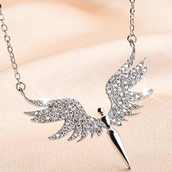Women Necklace Rhinestones Angle Wing Shape Pendant Choker Necklace Adjustable Extended Chain Necklace Clothing Accessories