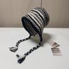 Vintage Striped Contrast Knitted Wool Baotou Hat Women's Autumn and Winter Ear Protection Braid Warm Pullover Wool Hat