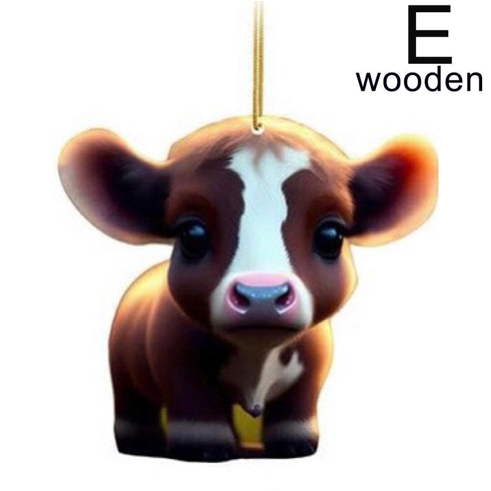 Cute Wooden Cartoon Cow Pendant Home Party Christmas Tree Ornament Toy CDN