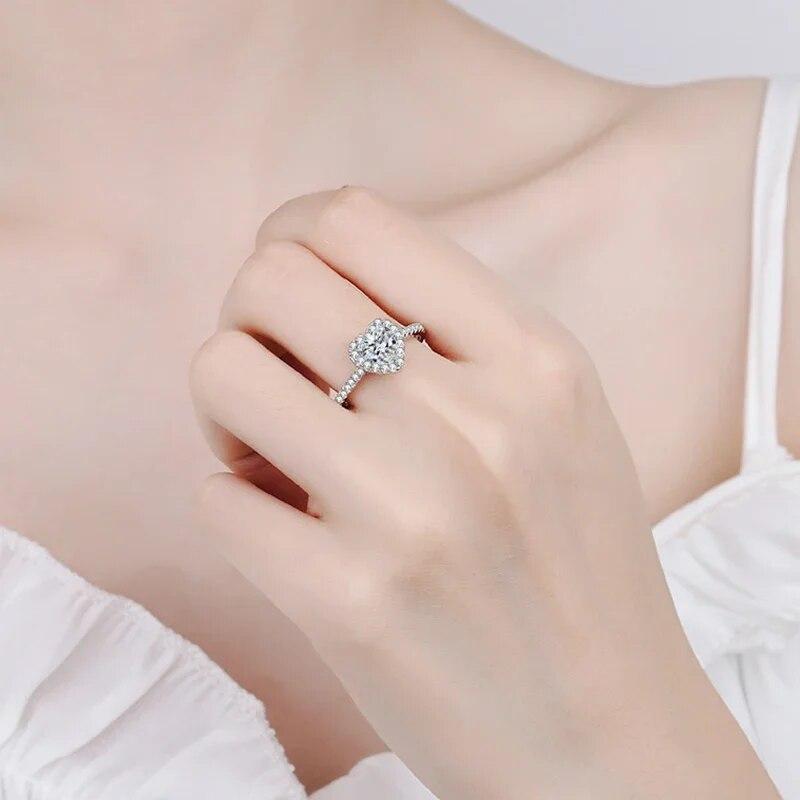 Кольцо с муассанитом в форме сердца, 1 карат, серебро 925 пробы с позолотой, свадебное обручальное кольцо Eternity, ювелирные изделия для женщин