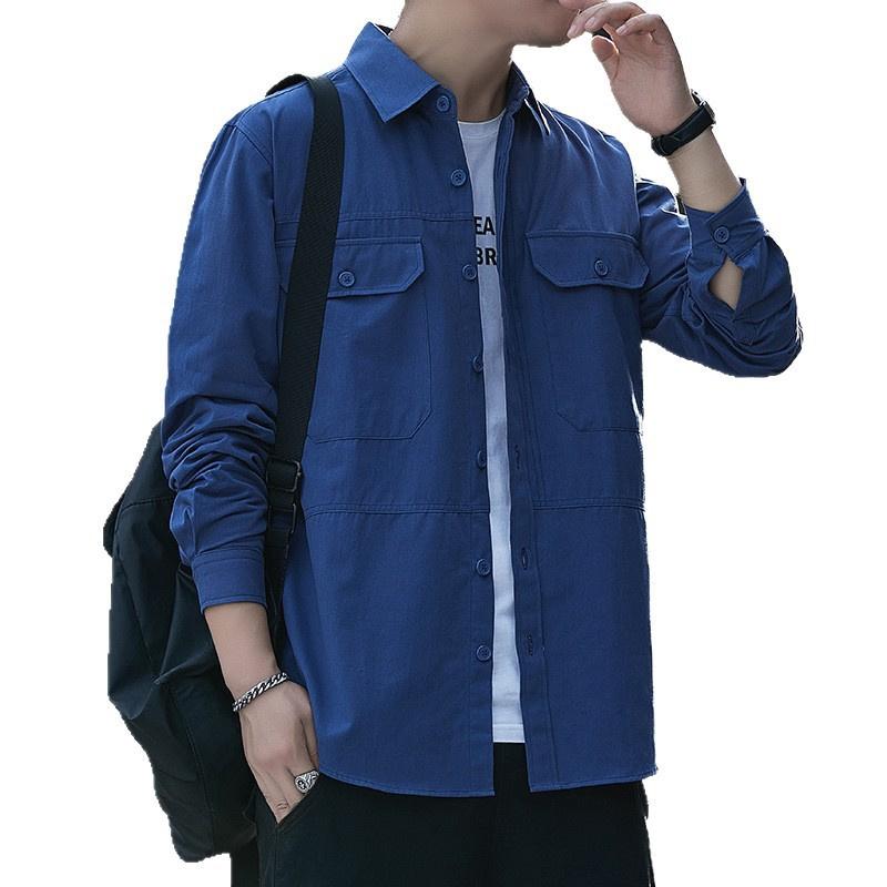 Men's pure cotton shirt, 2026 autumn new style, workwear long-sleeve casual Hong Kong style loose shirt jacket, versatile top