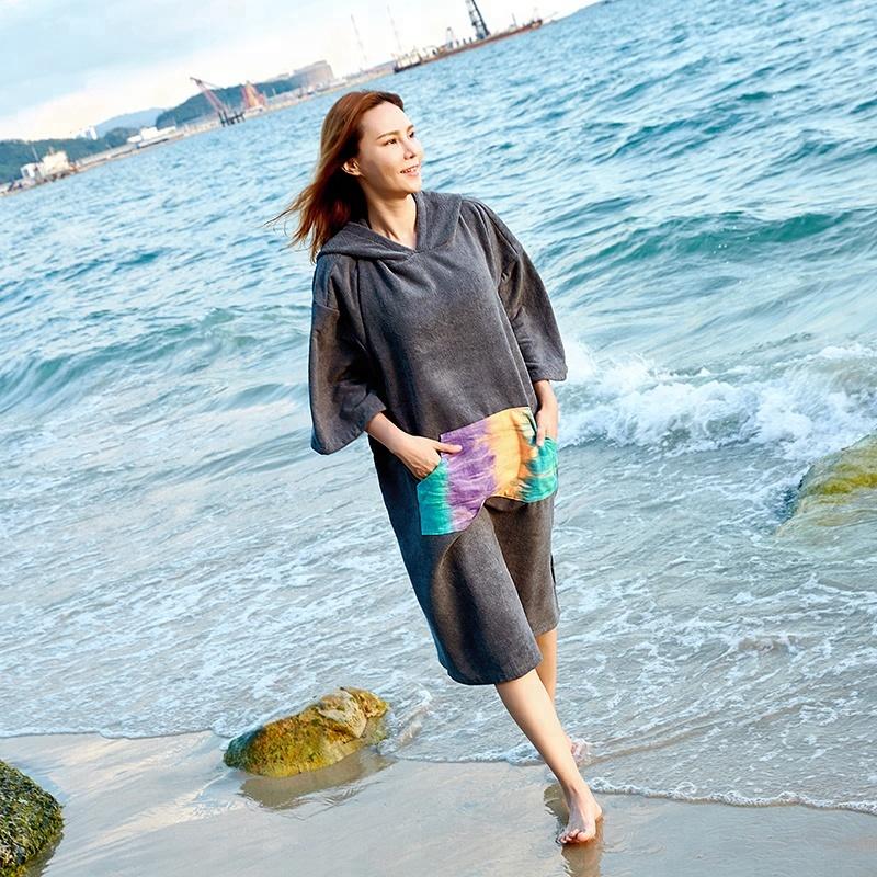 Factory Cheaper Microfiber Surfing Hooded Poncho Beach Towel and Dry Changing Robe