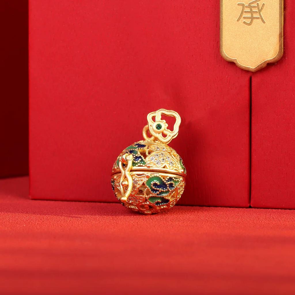 Полая эмаль auspicious cloud гортензия мешочек кулон женский ретро закон золотой ожерелье легкая роскошь нишевый высокий смысл может быть открыт