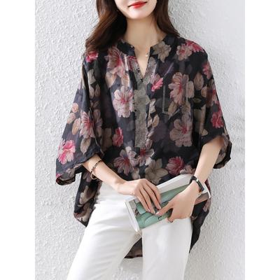 2025 Летняя футболка большого размера Блузка женская Базовая винтажная свободная оверсайз Цветочные повседневные топы Футболки