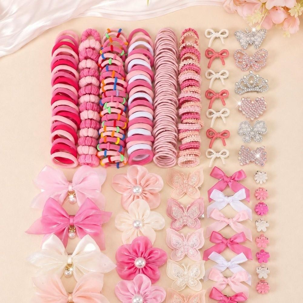 875Pcs/Set No Hurt Hair Bow Hair Clip Set Swallowtail Bow Hair Tie Set Princess Gift Set