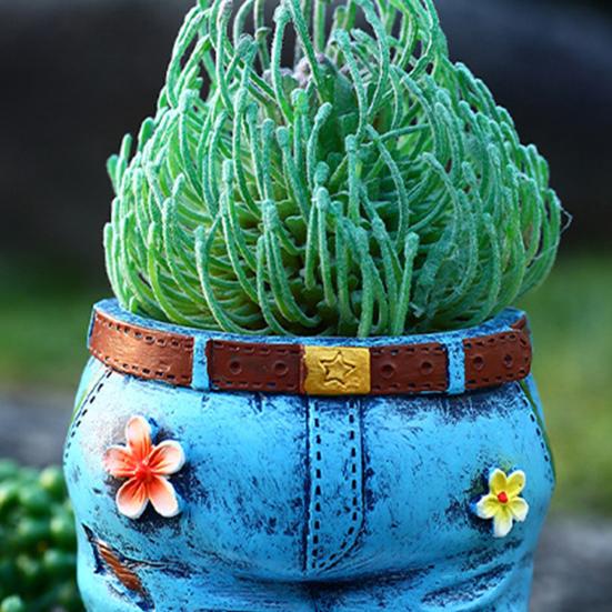 Yousheng Denim Jeans Flower Pot Resin Retro Denim Skirt Flower Pot Home Decor Succulents Planter for Garden Yard Indoor Desk Display