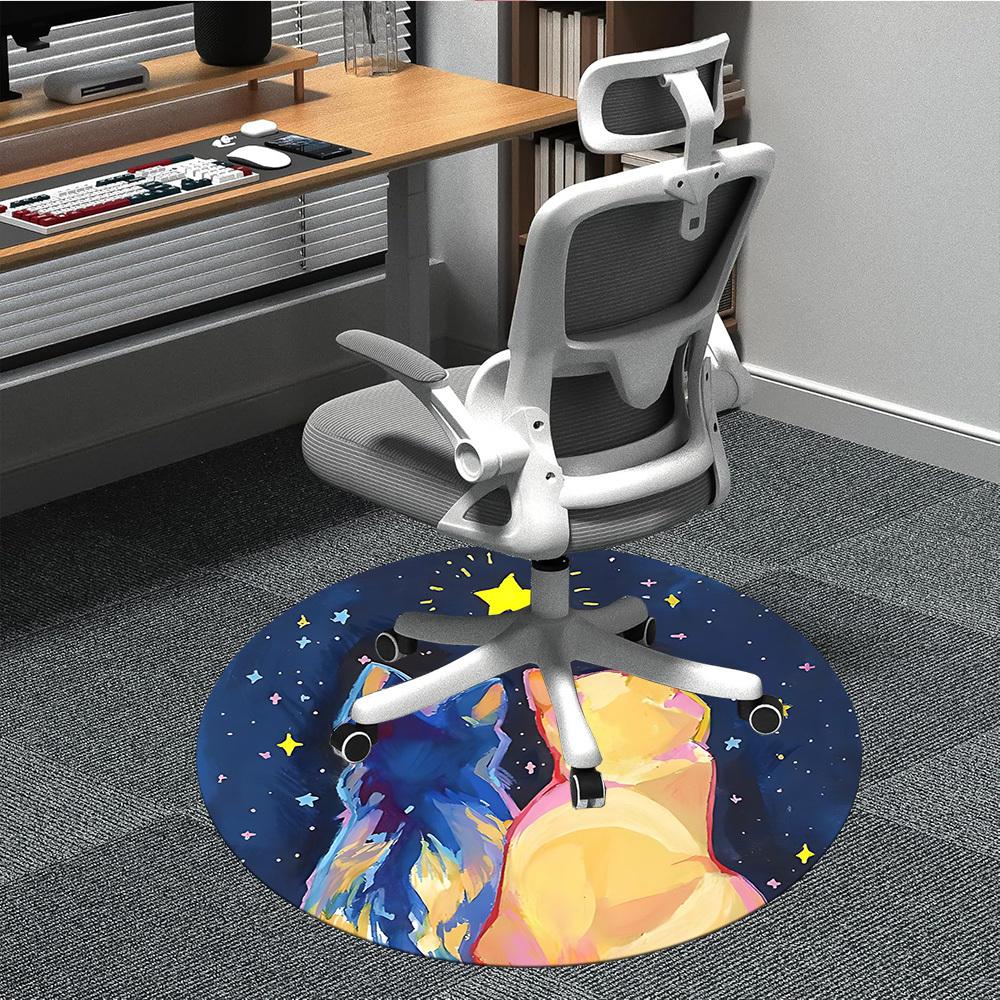 1pc Cats Night Office Round Area Rug, Under Office Chairs Bedroom Living Room Home Decor, Room Deco, Available in Various Sizes
