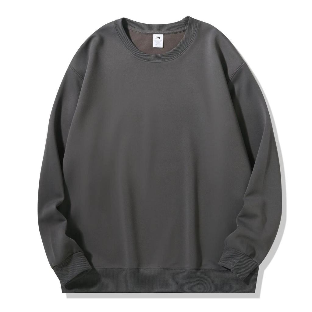 Unisex Fleece-Lined Crew Neck Sweatshirt - Solid Color, Loose Fit, Long Sleeve Base Layer for Autumn & Spring