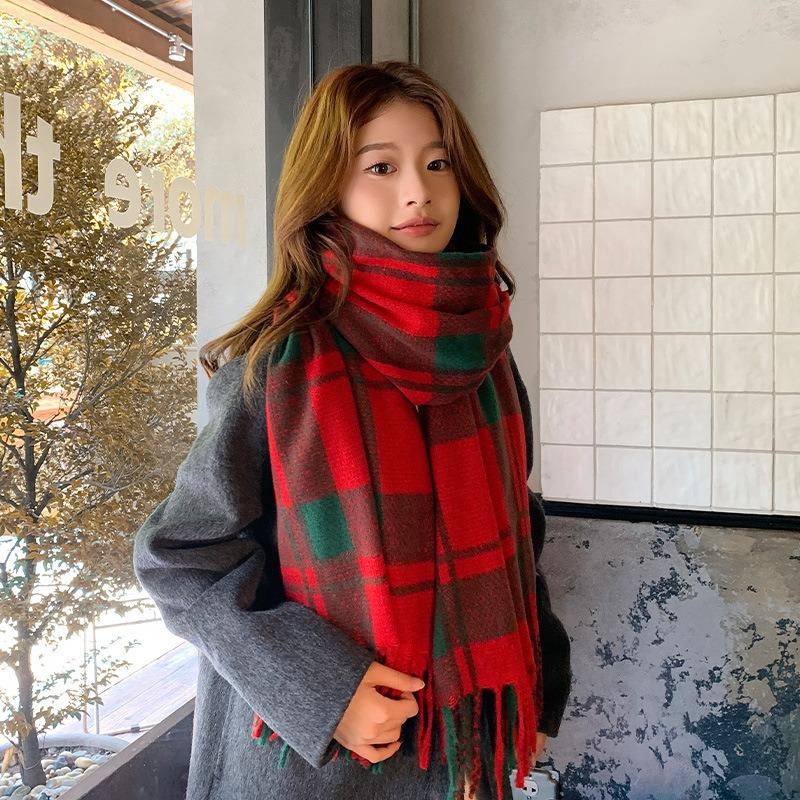2025 Korean Imitation Cashmere Scarf Women's Autumn and Winter High-end Warm Shawl Cute Versatile Plaid Scarf