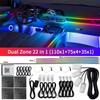 22 in 1 Dual Zone Car LED Ambient Light Symphony Rainbow Streamer Interior Acrylic Strip RGB 64 Color Neon Atmosphere Light 12V