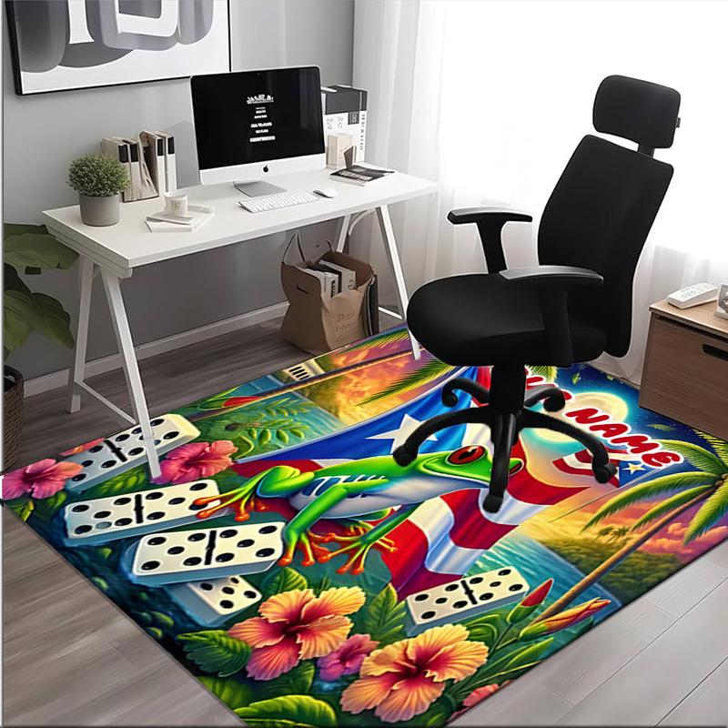 1PC Custom Name Frog Flag Dominoes Theme Floor Mat Ideal for Living Room, Game Rooms, Office, Bedroom,Floor Mat Playful Design