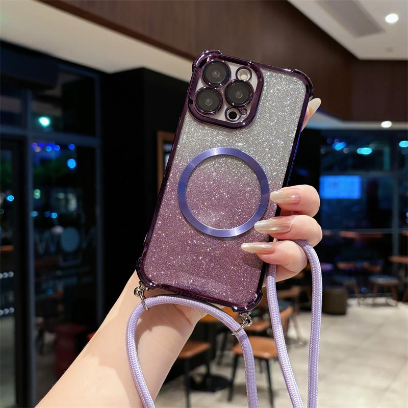 Bling Glitter Case For Xiaomi 15 Pro 15 Ultra 14 Pro 14 Ultra 14T Pro Magnetic Plating Crossbody Lanyard Cord Phone Cover Funda
