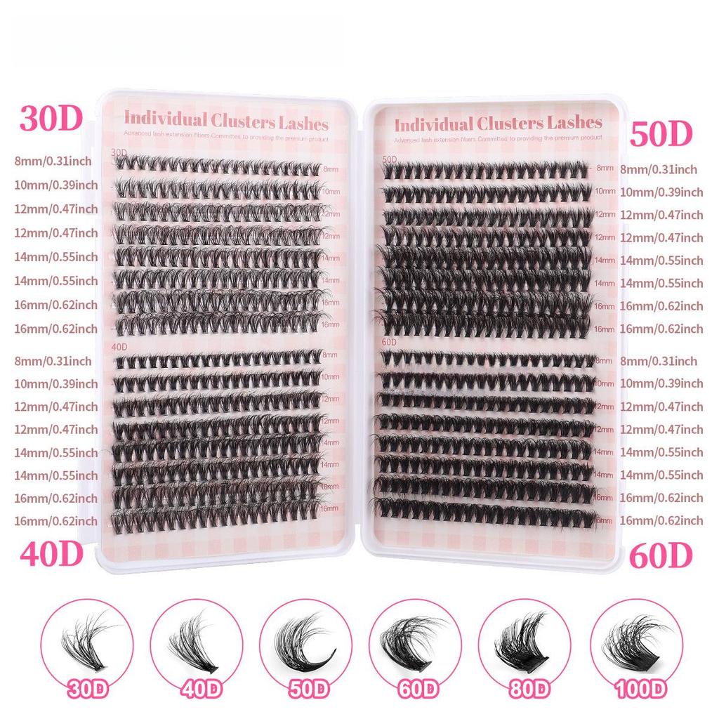 DIY Cross-Border Single Cluster D-Curved False Eyelashes Set - 640 Clusters with Mixed Lower Lashes