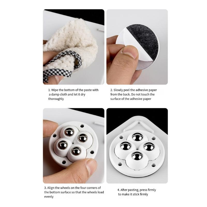 4 шт. Поворотные колесики Самоклеящиеся Мини-поворотные колеса Универсальное колесо Вращение на 360 градусов Ролики для мусорного бака
