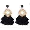 Bohemia Tassel Earrings Statement Handmade Dangle Ethnic Fringe Earrings Bamboo Weaving Geometric Square Sector Gifts For Women Girls