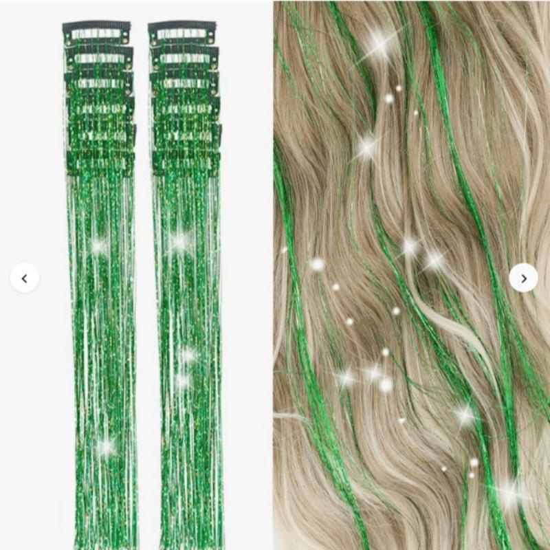 12pcs Clip-in Hair Extensions – Holographic Rainbow Straight Hair Pieces with Gold Thread, Heatless Colorful Highlights for Festival & Party