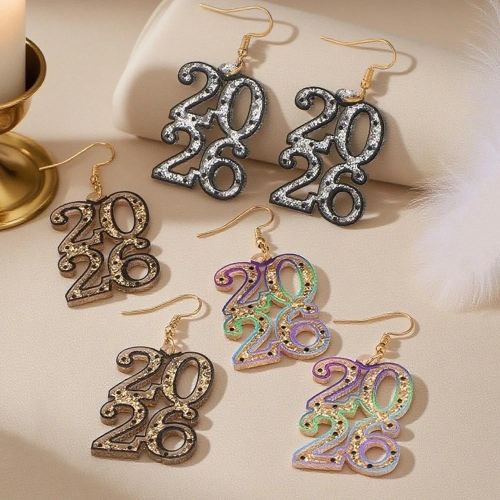 Aesthetic Happy New Year Earrings Jewelry 2026 Necklace Vintage 2026 Stud Earrings Gift