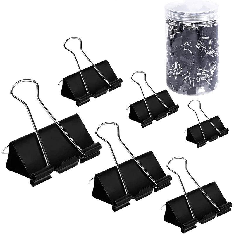 Multicolored Long-Tail & Black Metal Binder Clips Set