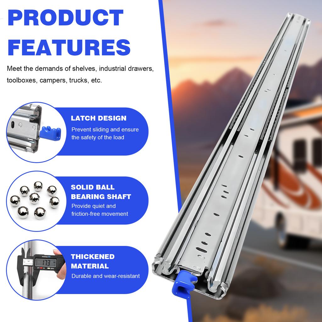 1 Pair Full Extension Ball Bearing Cabinet Rails 500 lbs Load Capacity Heavy Duty Side Mount for Furniture Hardware 72/80Inch