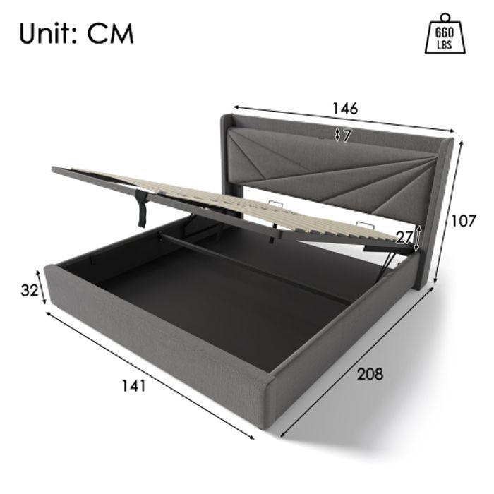 Lit double - MUVOE - 140x200 - Tête de lit avec chargeur USB - Sommier à lattes - Design contemporain