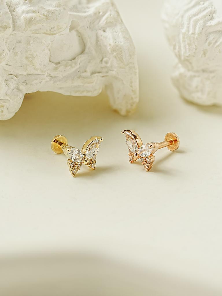 Minimalpiercing 14K Внутренняя резьба Кубический Цирконий Бабочка Лабрет Пирсинг