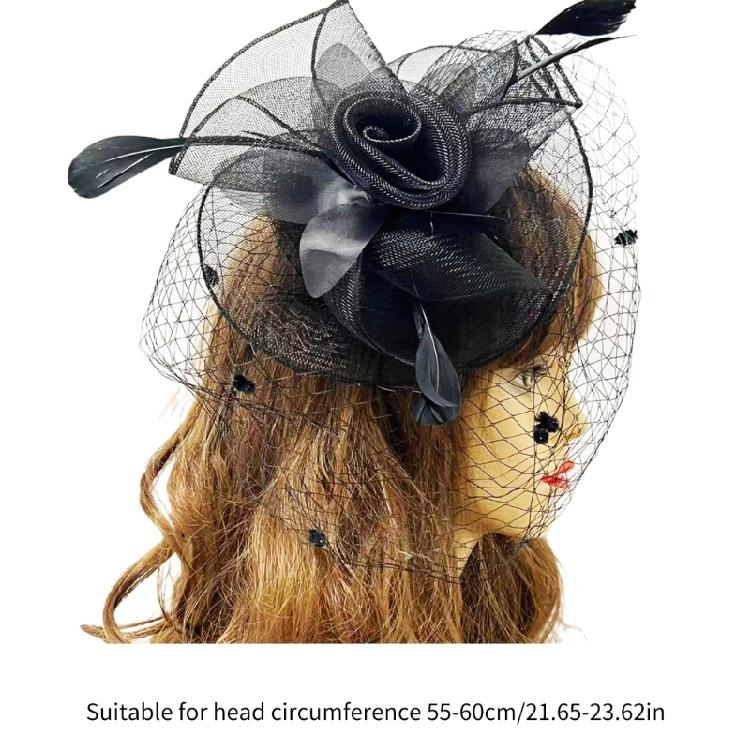 Cocktails Party Feather Mesh Flower Hat Hair Clip Fascinator Hat Church Hat 1920s Flower Bowler Hat Roleplay Headpiece