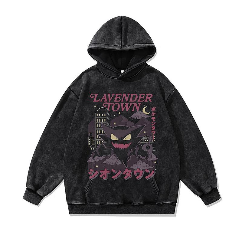 Cartoon Digital Direct Injection Printing Hoodie American Retro 430G Pure Cotton Loose Large Size Washed Sweater Men