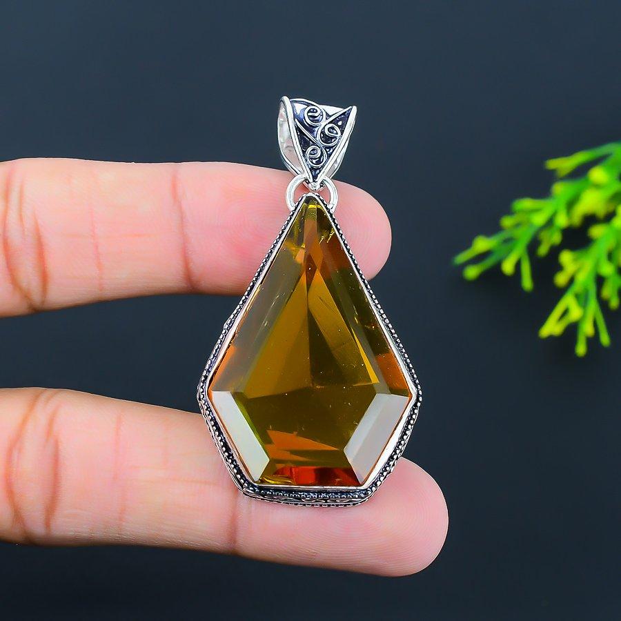 Подвеска из стерлингового серебра 925 пробы с драгоценным камнем цитрин, ручная работа, 2,25 дюйма, длина 7,5 см, 27