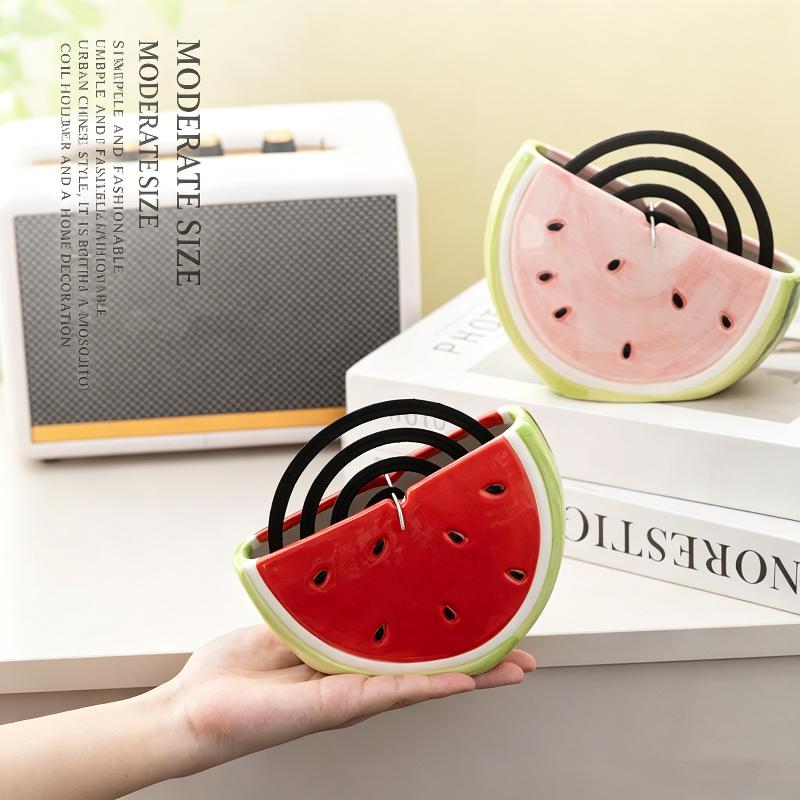 Cute Watermelon Ceramic Mosquito Coil Holder Indoor Aromatherapy Burner For Sandalwood Moxa Stick Home Fragrance Decor Ornament