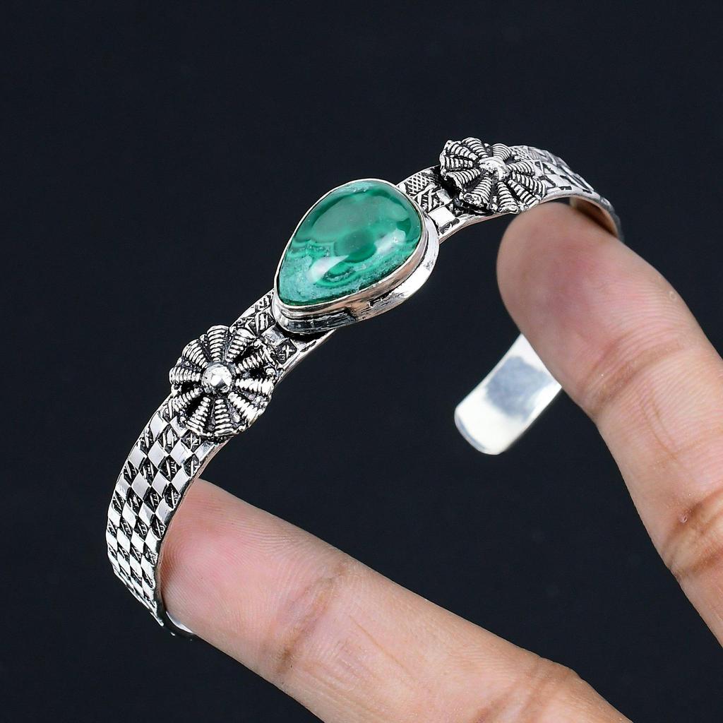 Daughters Day Sale Pear Natural Malachite Bangle Bracelet 925 Sterling Silver