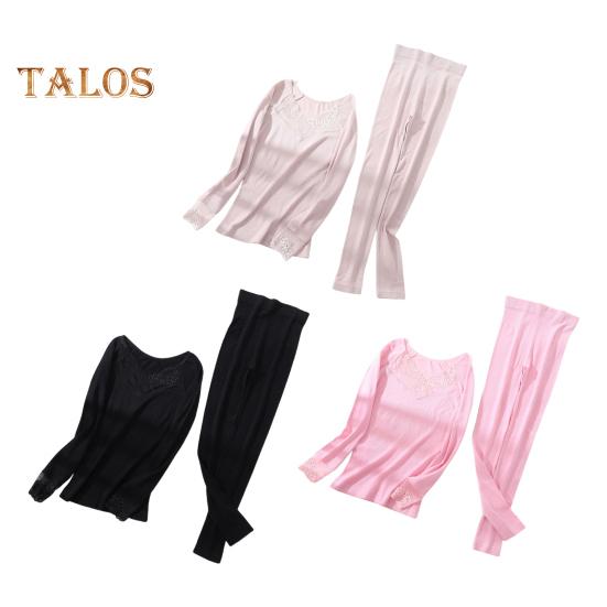 1 комплект женского термобелья, осенне-зимний кружевной V-образный вырез, длинный рукав, рубашка, длинные брюки, теплая основа для холодной погоды, верхние леггинсы