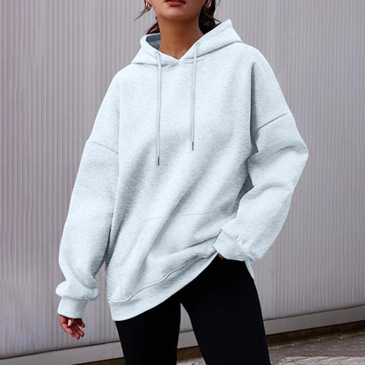Women's Fashion Fleece Pullover Hooded Sweatshirt Long Sleeve Short Solid Color Autumn Winter Casual Sweatshirt