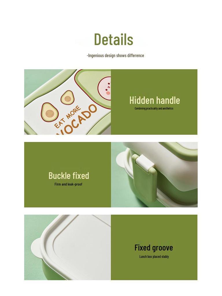 Милый пластиковый ланч-бокс с двумя слоями и столовыми приборами - Разделенные отсеки для детей, студентов и офисного использования, Можно использовать в микроволновой печи