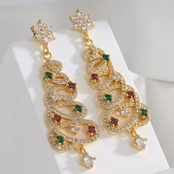 Fashion Christmas Tree Zircon Crystal Star Silver Color Earrings Stud Dangle Xmas Jewelry Women Party Gift Hot Sale 2026