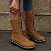 Women's Boots 2025 Autumn Winter Europe America Fashion Snow Boots Solid Color High Cylinder Lace Up Platform Shoes Botas Mujer