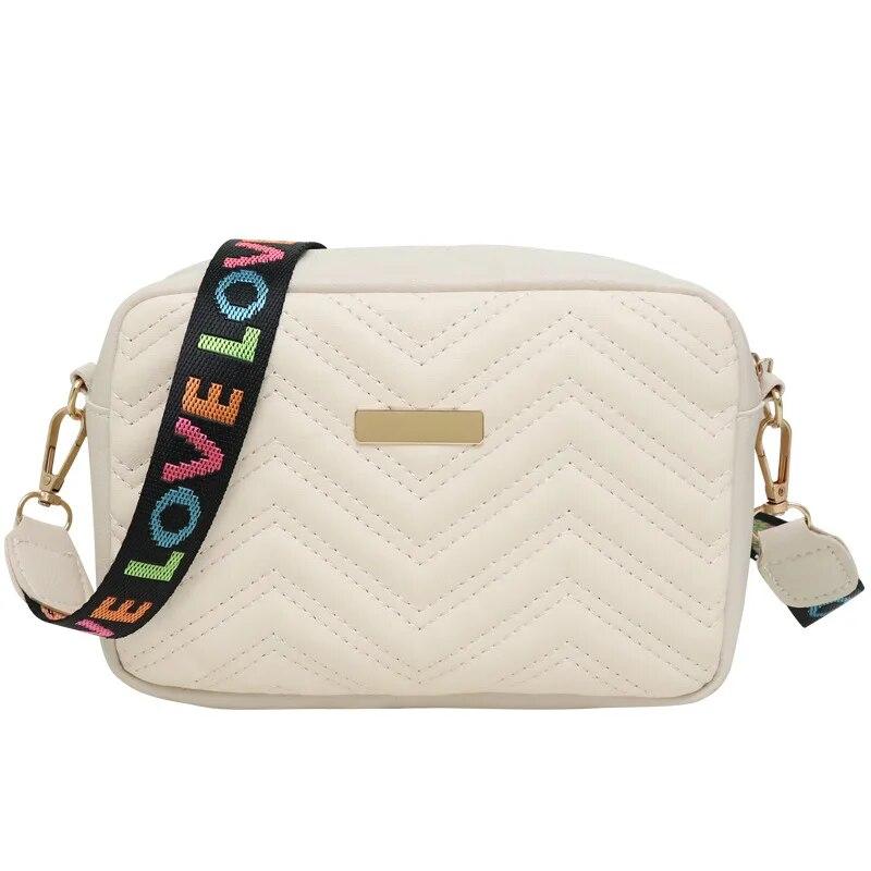 Rilibegan Embroidered Camera Bag Pu Material Casual Compact Square Bag Versatile Single Shoulder Bag Printed Shoulder Belt