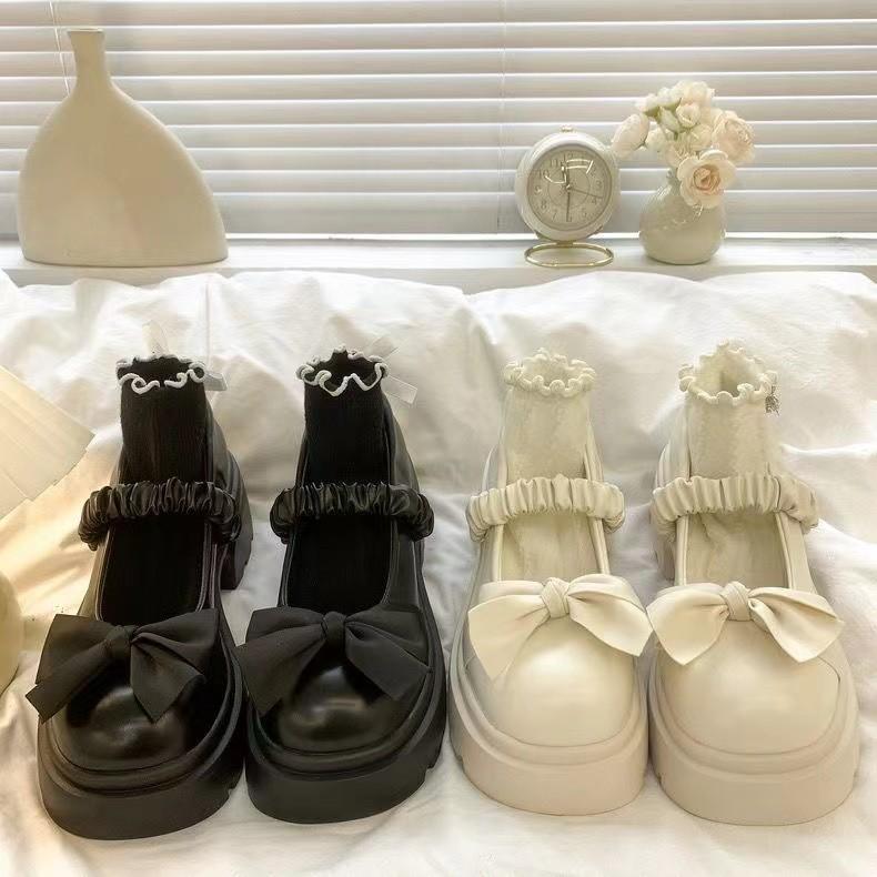 Туфли Мэри Джейн на толстой подошве, женские весенние туфли с юбкой и бантом Jk Shallow Mouth Le Fu Single Shoes, модные женские летние туфли, дышащие для жаркой погоды