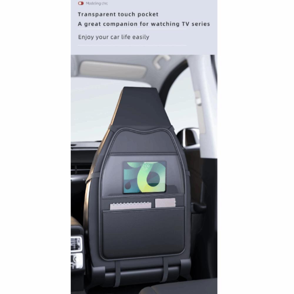PU Car Seat Kick Proof Pad with Pockets Auto Seat Back Storage Bag for Most Vehicles