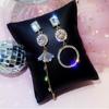 Women Long Silver Needle Asymmetric Ring Earrings Tassel Earrings