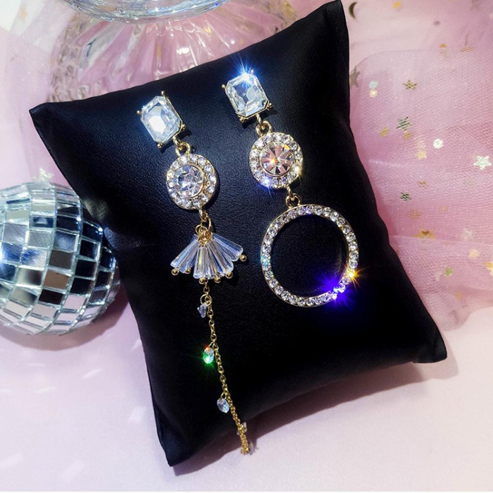 Women Long Silver Needle Asymmetric Ring Earrings Tassel Earrings
