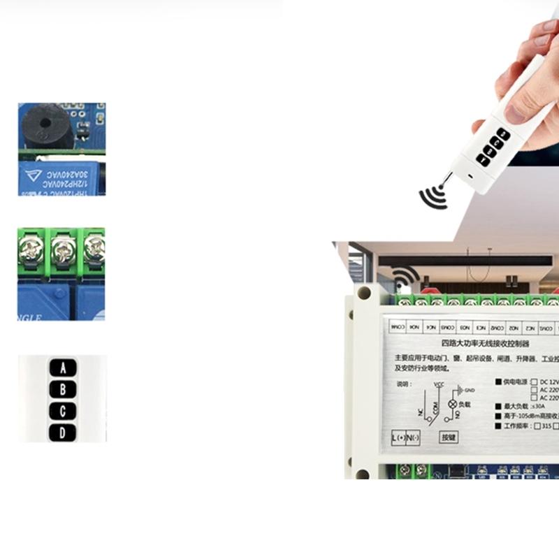 315Mhz 433Mhz DC 12V-48V 4CH Relay Module Receiver 1527code Wireless Remote Control Switch for DC Motor DIY