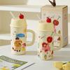 Керамическая чашка для мальчиков и девочек с крышкой и соломинкой, парная чашка для питья, кружка, чашка для молока и завтрака, сувенир
