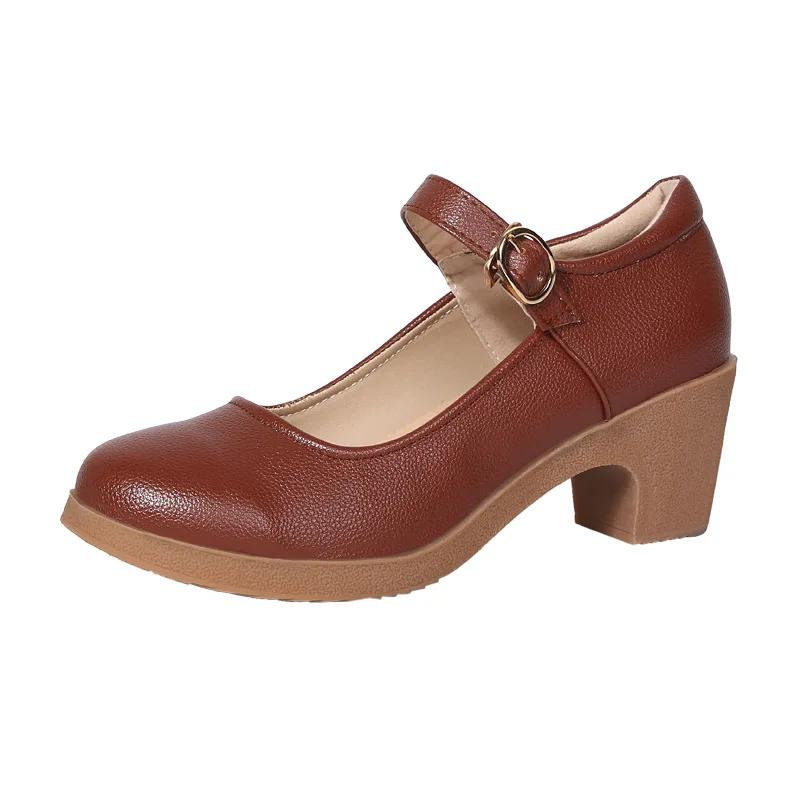 2024 Новые туфли на танкетке, женские туфли, ретро, с круглым носком, пряжкой, высокие каблуки, новые, на толстой подошве, женские повседневные туфли в студенческом стиле, Zapatos