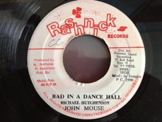 7-дюймовая пластинка JOHN MOUSE Bad In A Dance Hall NONE Rashnick Record 1990 Ямайка Регги Ска Даб Б/у