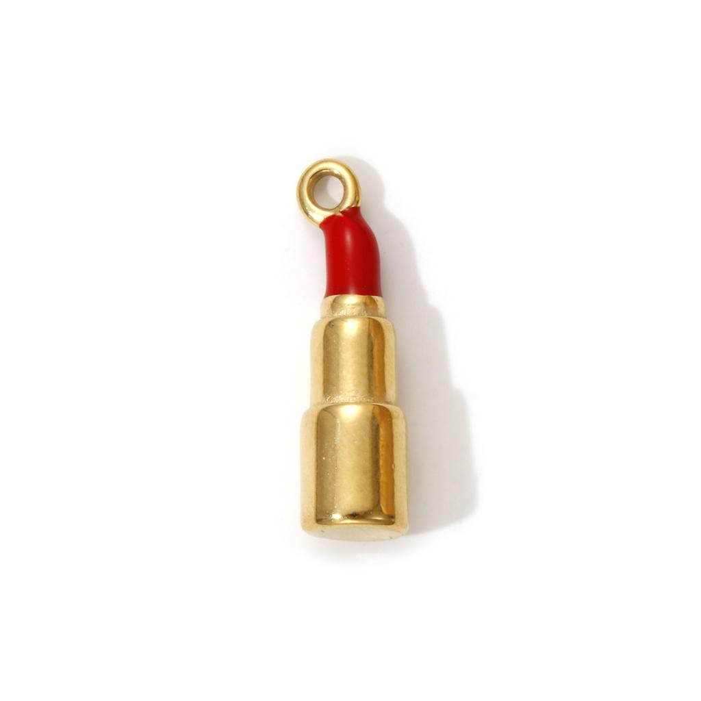 1 Piece 304 Stainless Steel Charms 18K Real Gold Plated Enamel Lipstick Strawberry Mango Pineapple Pendant Necklace DIY Making